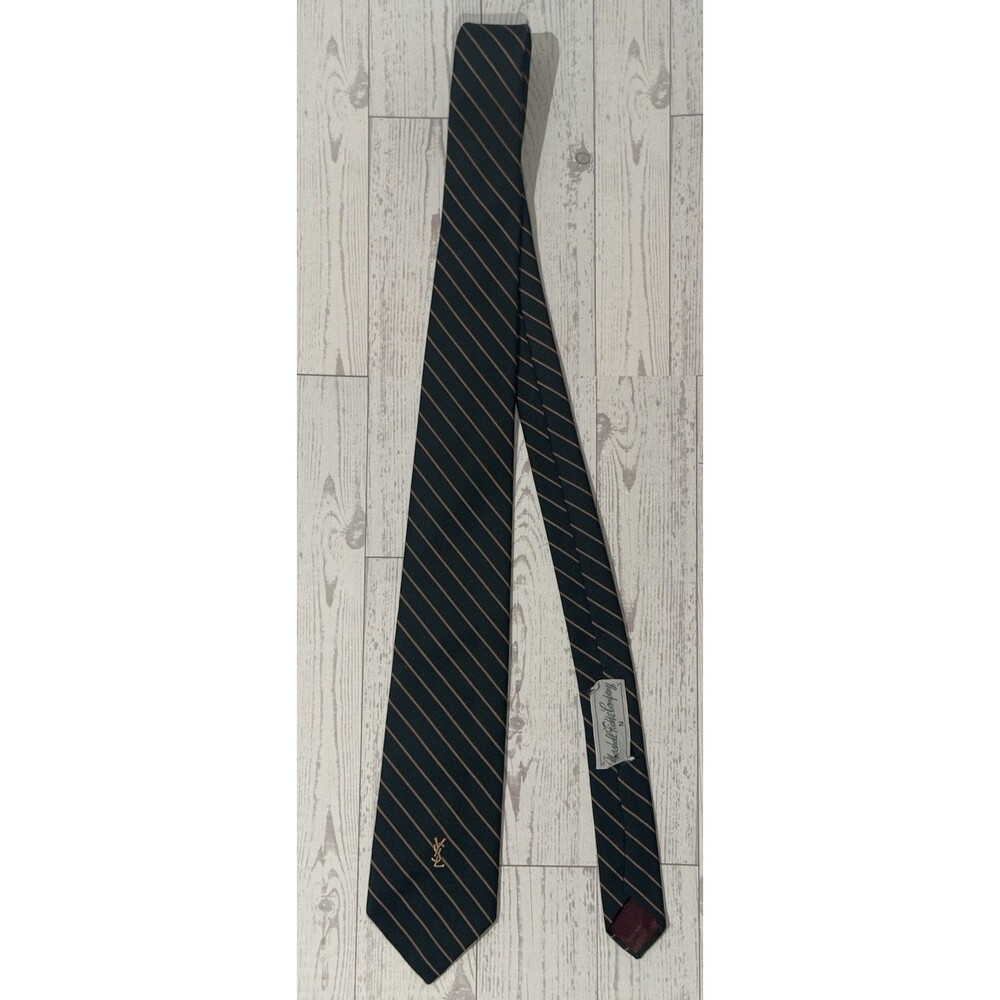 Vintage Yves Saint Laurent YSL Silk Striped Tie Marshall Field & Co Logo